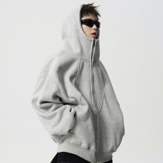 Men's Loose Design Stitching Zip-up Hooded Sweater