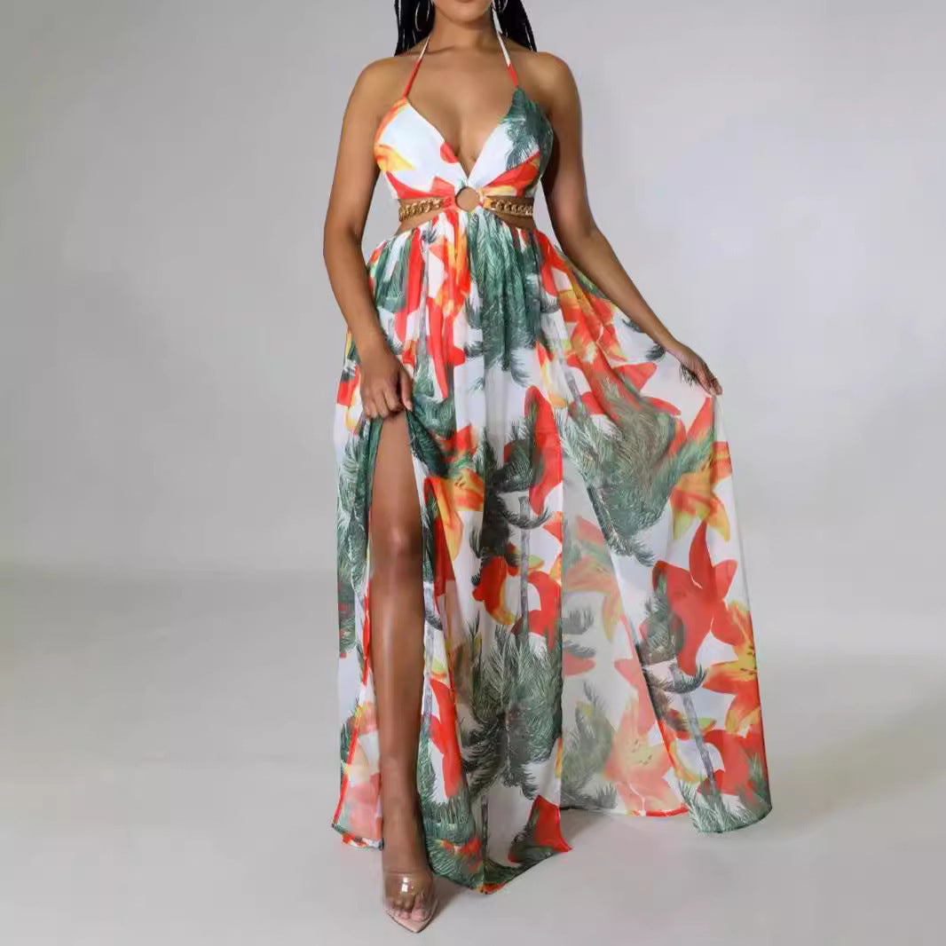 Tropical Floral Printed Dress Sling Style