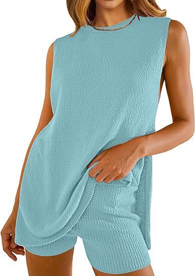 Summer Loose-fitting Casual Round-neck Vest Shorts Knitting Suit Women
