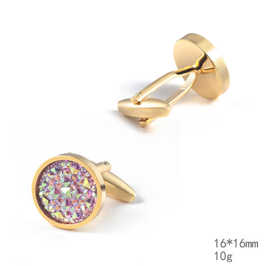 Men's Round Inlaid Rhinestone Cufflinks