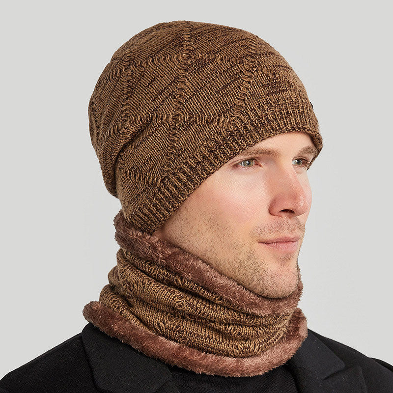 Men's Two-piece Woolen Hat With Head And Ear Protection and Neck Warmer