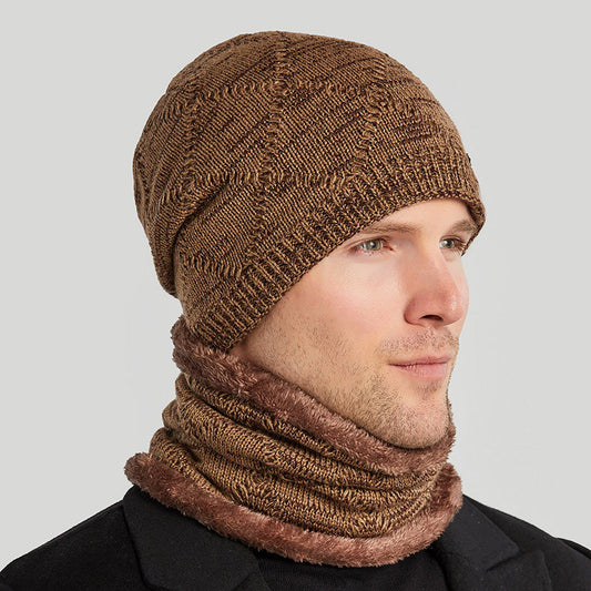 Men's Two-piece Woolen Hat With Head And Ear Protection and Neck Warmer