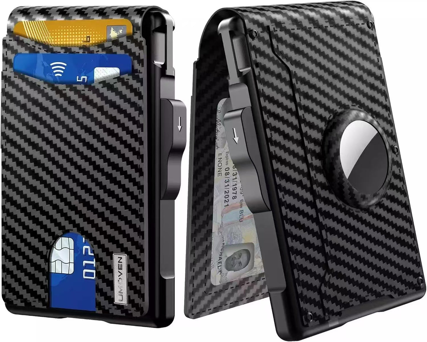 Men's Card Holder Large Capacity Flip Carbon Fiber Metal Cartridge