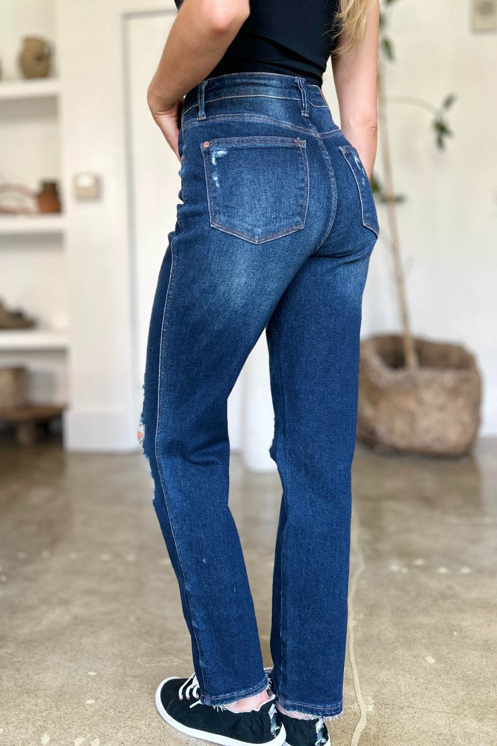 Judy Blue Full Size High Waist Rigid Magic Heavy Destroy Straight Women Jeans