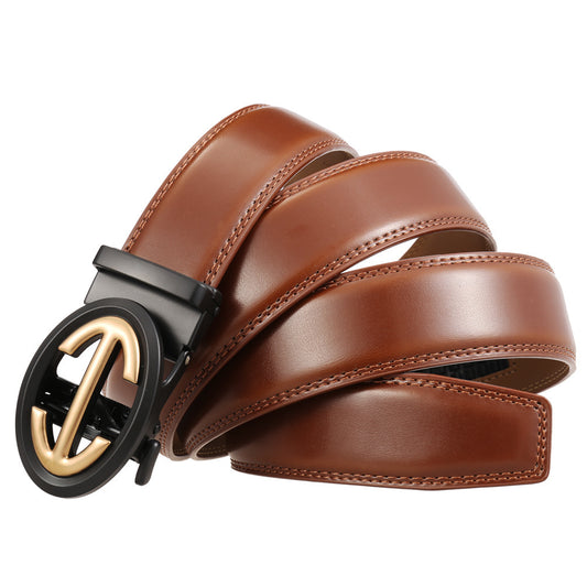 Men's Automatic Alloy Buckle Simple Two-layer Cowhide Belts