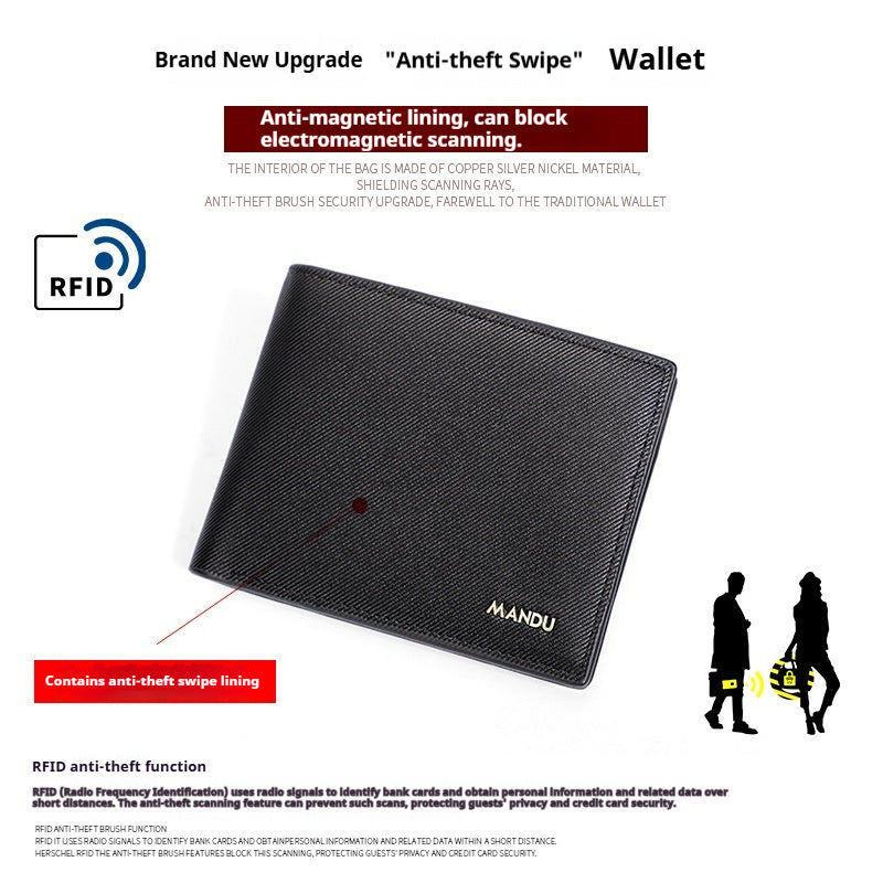 Men's PU Twill Short Anti-theft Swiping Multifunctional Wallet For Men