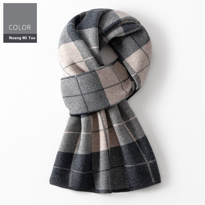 Men's Wool Winter Plaid Double-sided Scarf
