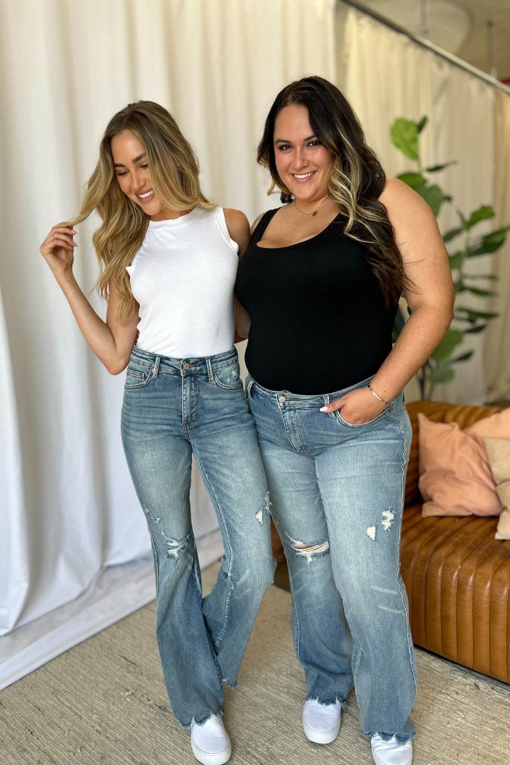 Judy Blue Full Size Medium Rise Tummy Control Destroy Flare Women Jeans