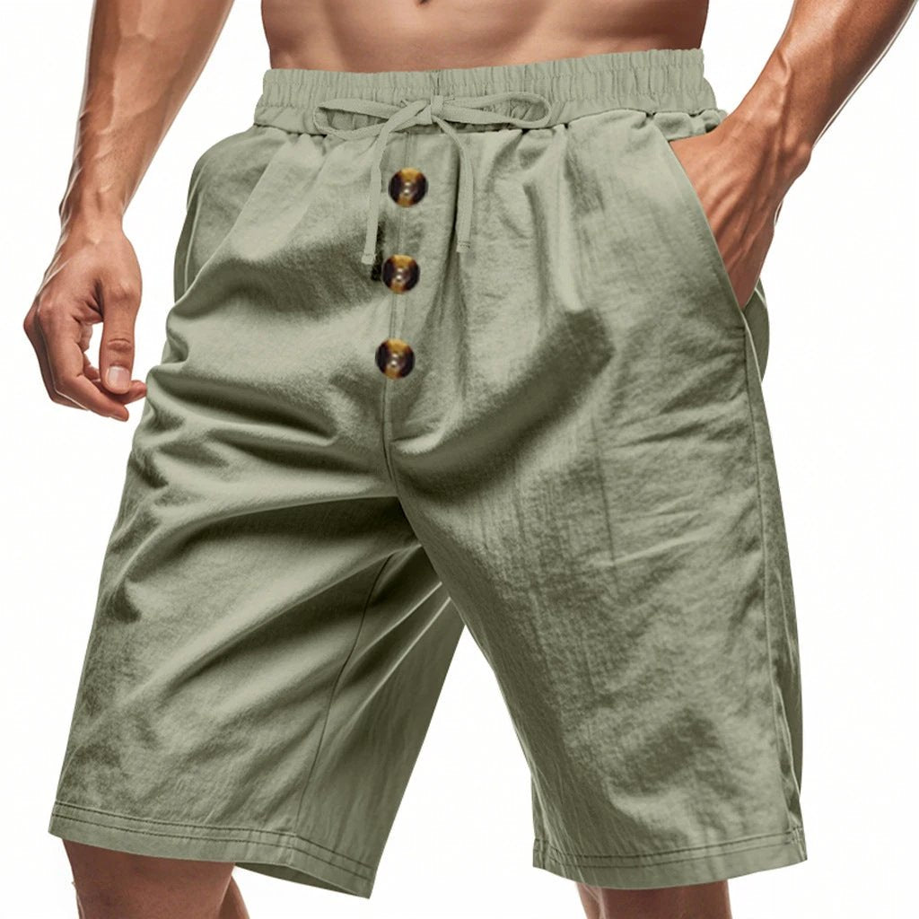 Men's Loose Linen Casual Button Cropped Shorts by GJG Denim