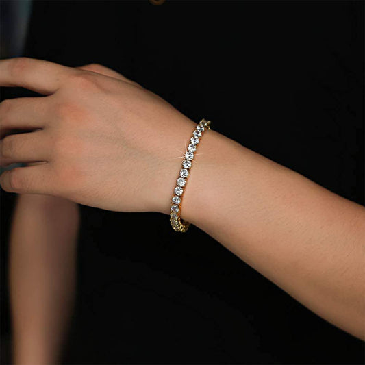 Classic 18K Gold Electroplated Zircon High-grade Tennis Full Diamond like Bracelet