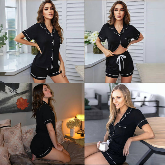 Women's Button Lapel Striped Pajamas European And American Style