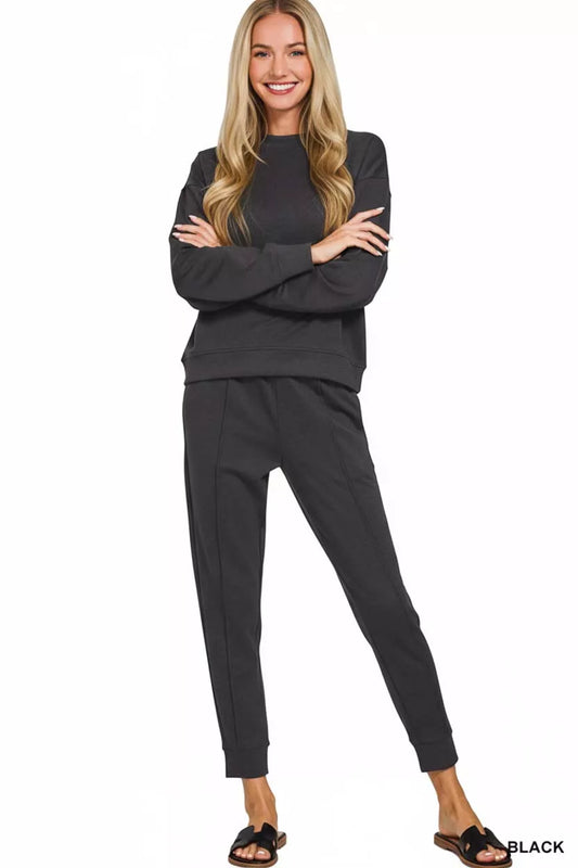 Zenana Scuba Mock Neck Sweatshirt and Joggers Set