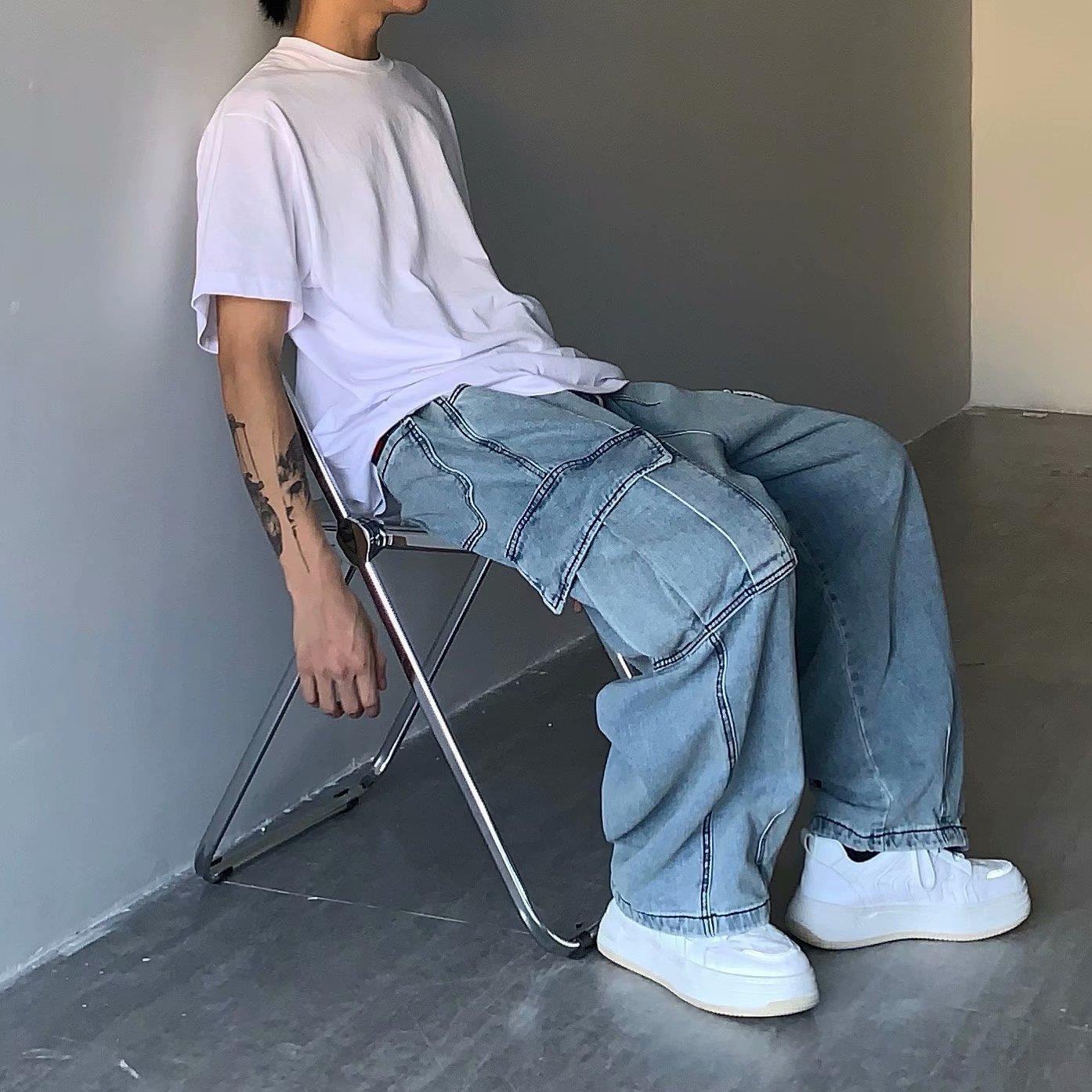 Men's Retro Drape Large Loose Cargo Jeans
