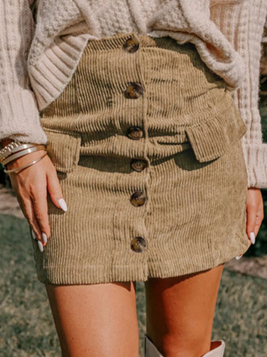 Corduroy Buttoned Front Mini Skirt by Lady Ros