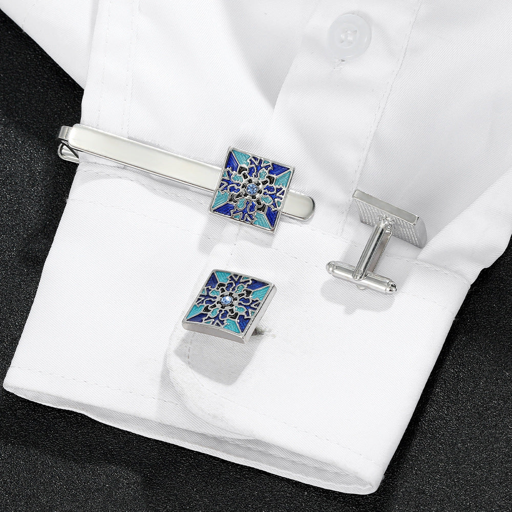 Men's Creative Blue Pattern Cufflinks Gift Box