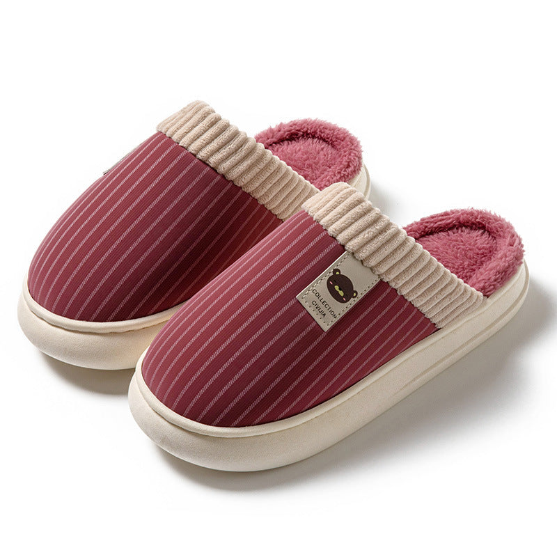 Men's Solid Striped Plush Fleece Slippers