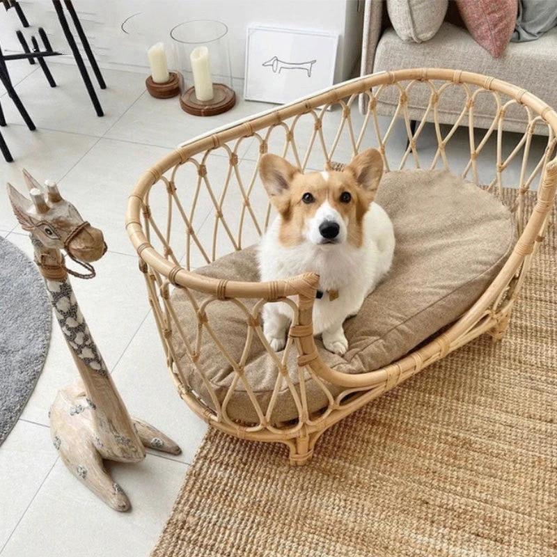 Pet Bed Handmade Rattan Woven Pet Bed Sofa For Dogs by GJG Denim
