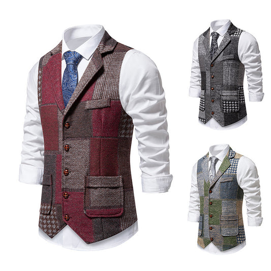 Men's Retro Patchwork Lapel Suit Vest