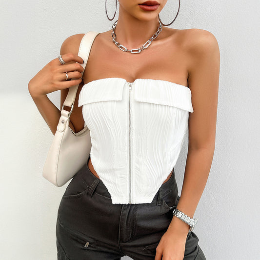 SpringSummer Temperament Pure Color Slim-fit Zipper Tube Top