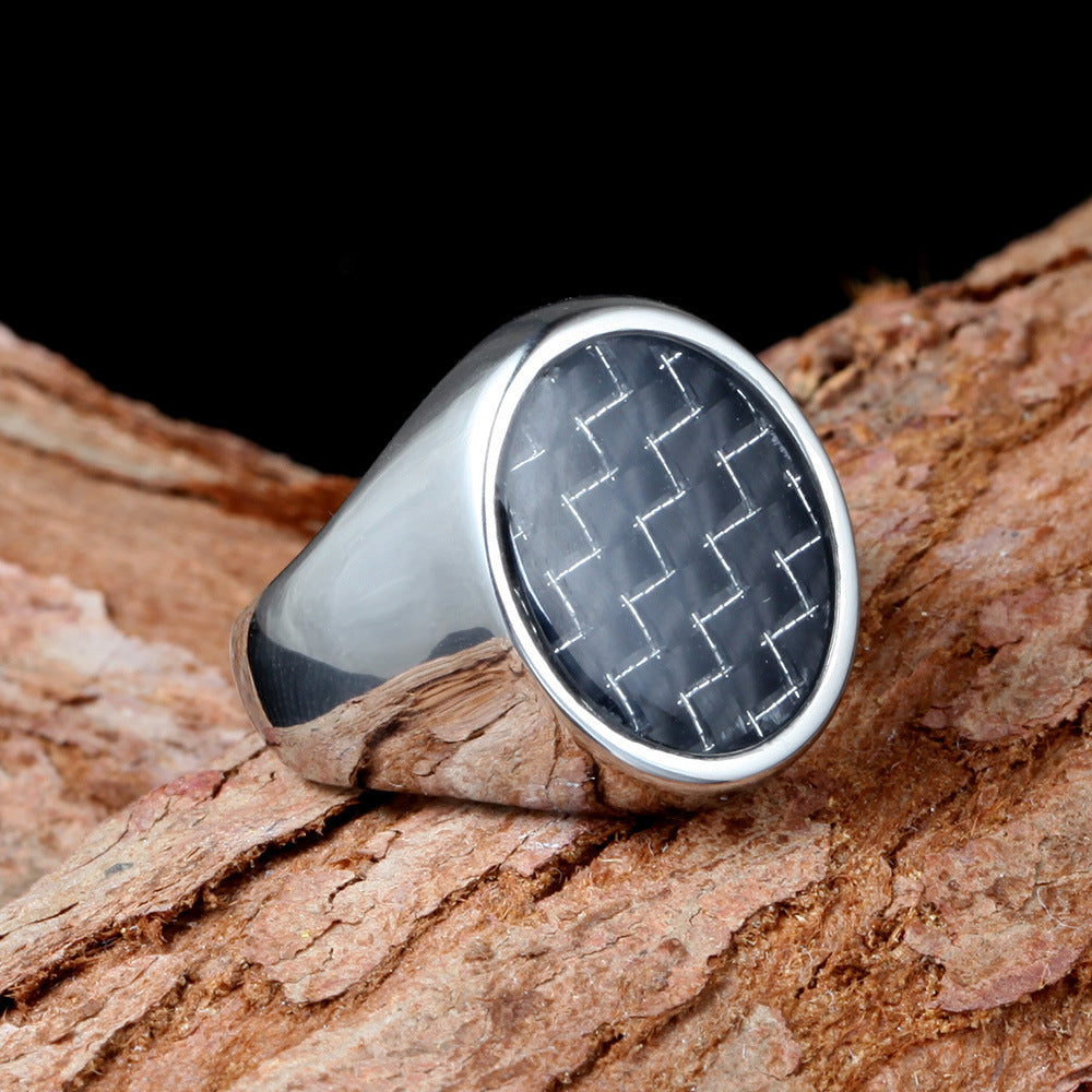 Popular Retro Carbon Fiber Titanium Steel Ring For Men