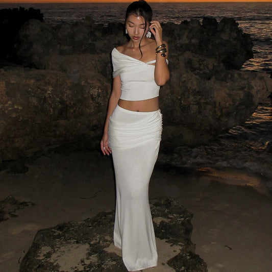 Solid Color Creative Slim-fit Oblique Shoulder Long Dress Suit Women