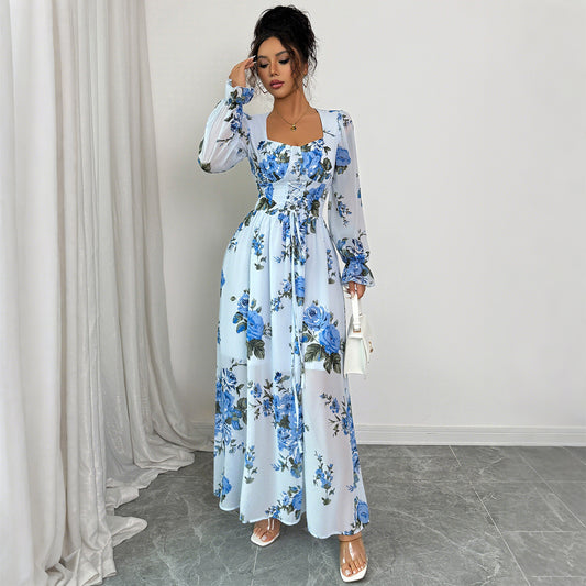 Floral Printed Long Sleeve Dress Women's Clothing