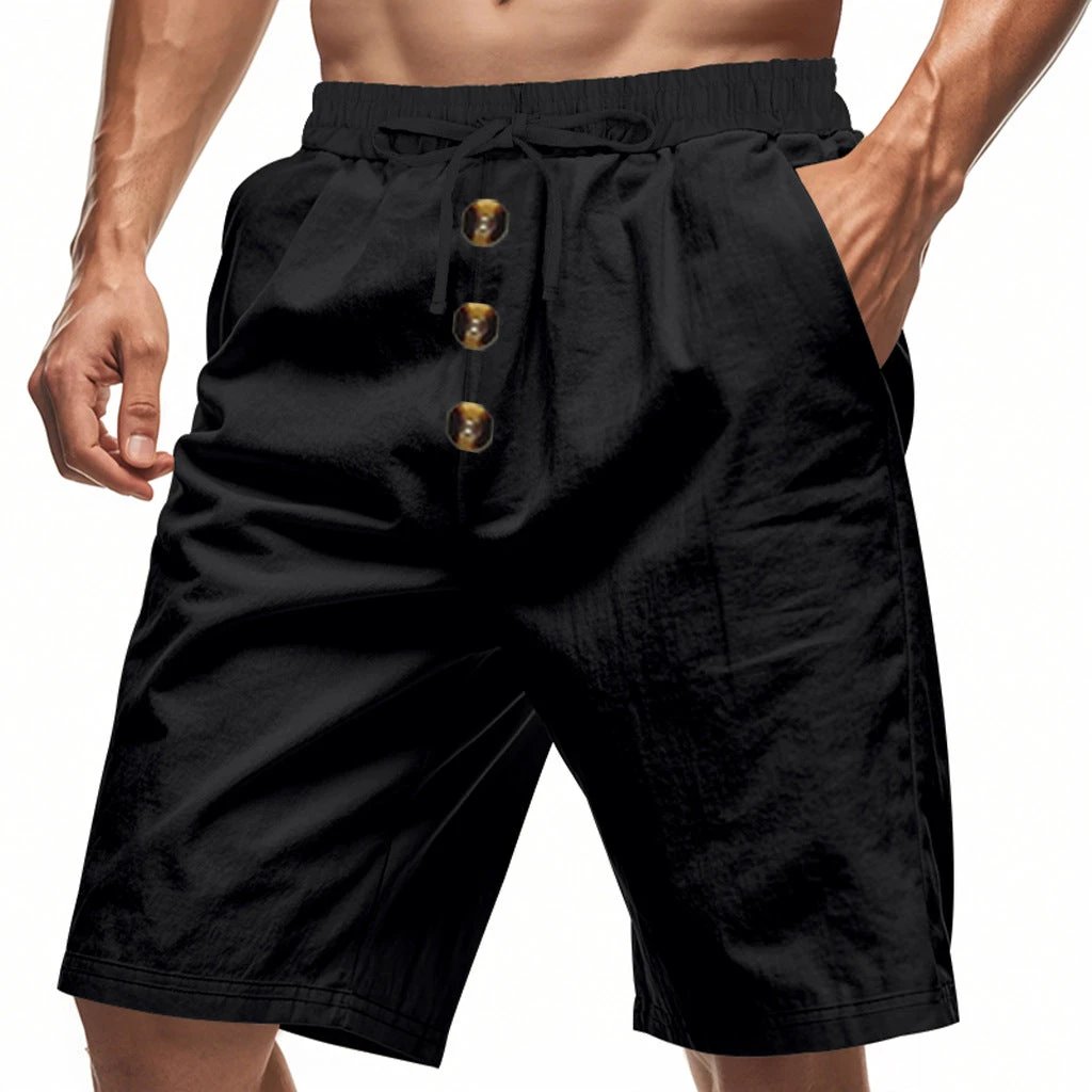 Linen Beach Casual Loose Straight Shorts For Men by GJG Denim