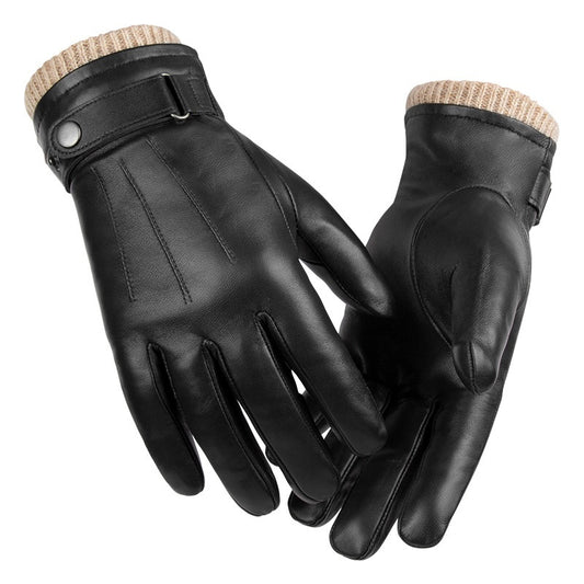 Men's Fleece-lined Windproof Sheepskin Warm Gloves