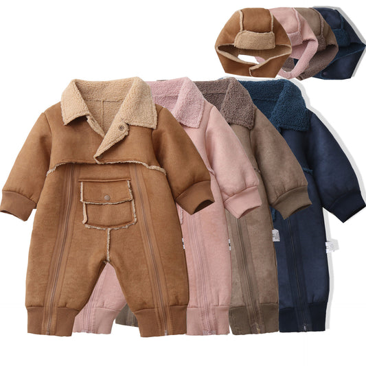 Fur One-piece Hooded Jumpsuit Children's Romper Outwear
