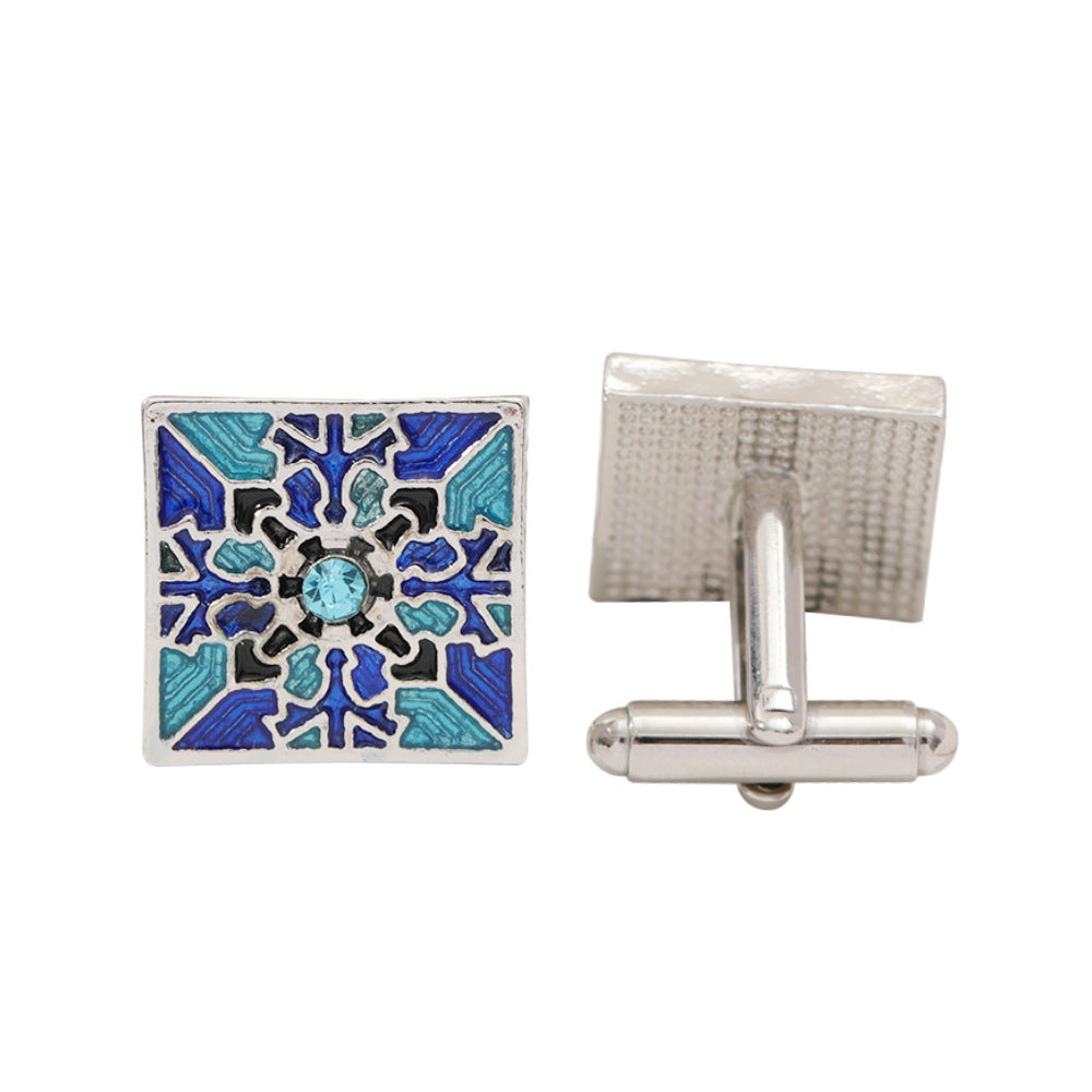 Men's Creative Blue Pattern Cufflinks Gift Box