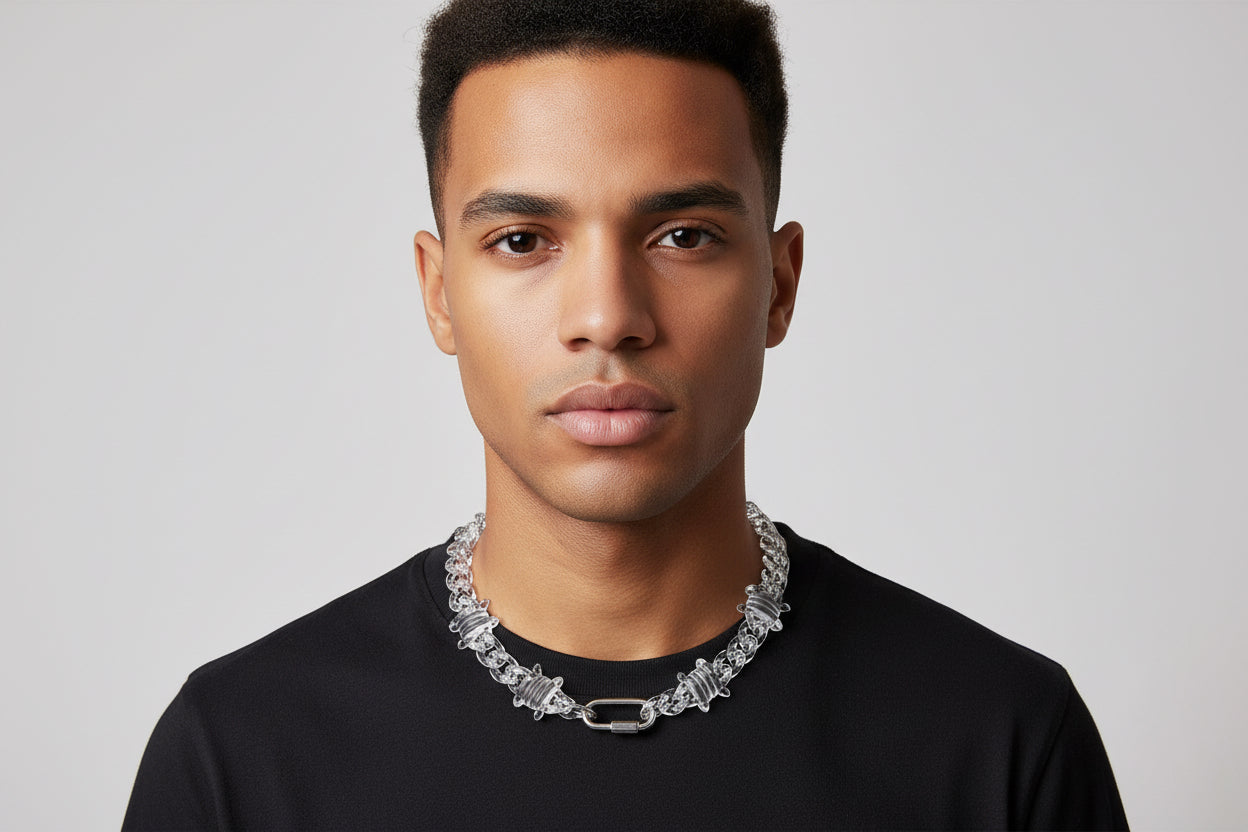 Metal Safety Buckle Chain Necklace For Men by GJG Denim