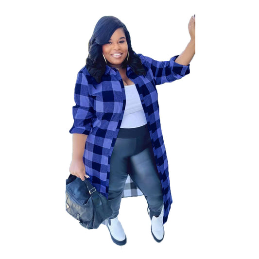 Plus Size Fashion Women's Plaid Shirt