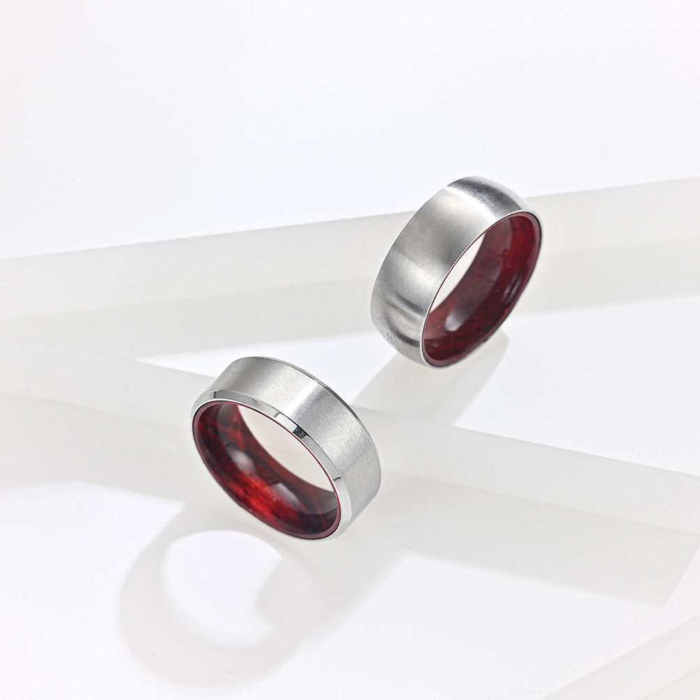 Titanium Steel Inner Inlaid Wood Surface Brushed Simple Ring