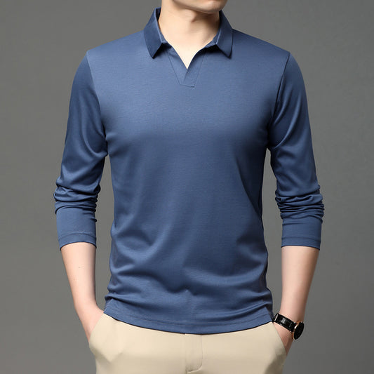 Men's Solid Color Casual Cotton Lapel Long Sleeve Shirt