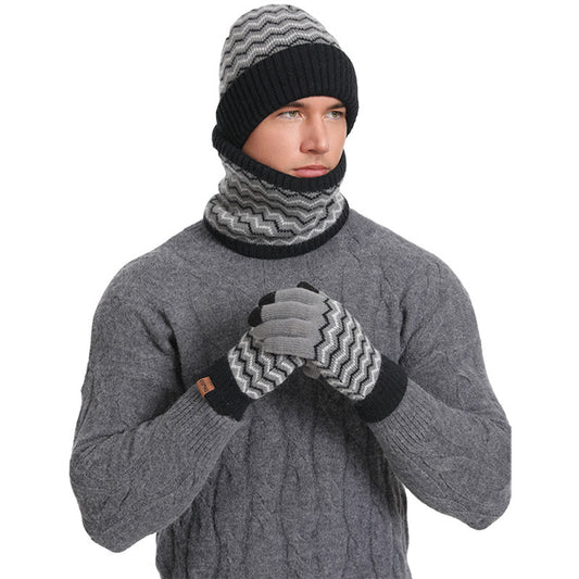 Men's Warm Cold-proof Neck Warmer, Knitted Beanie, and Knitted Gloves Set