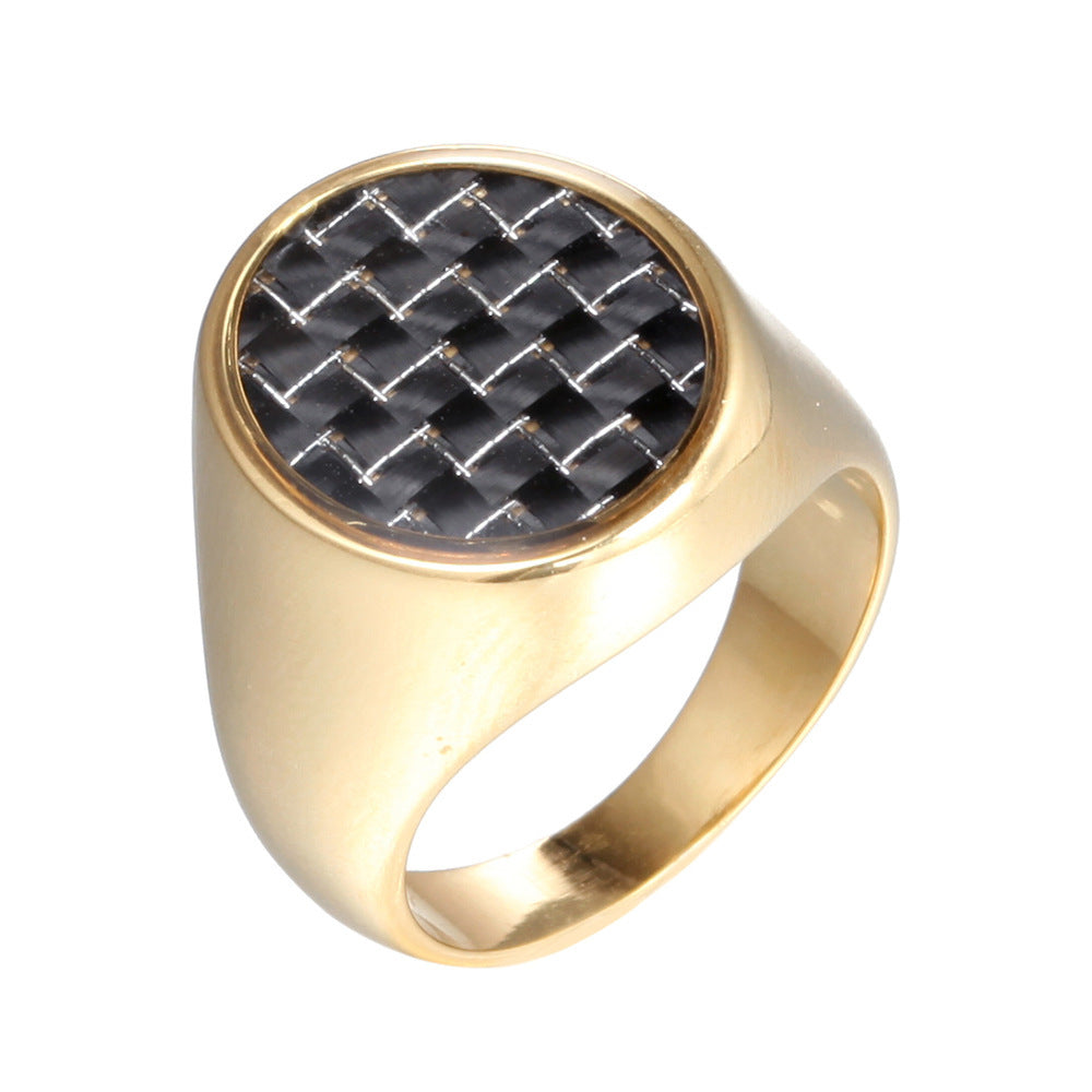 Popular Retro Carbon Fiber Titanium Steel Ring For Men