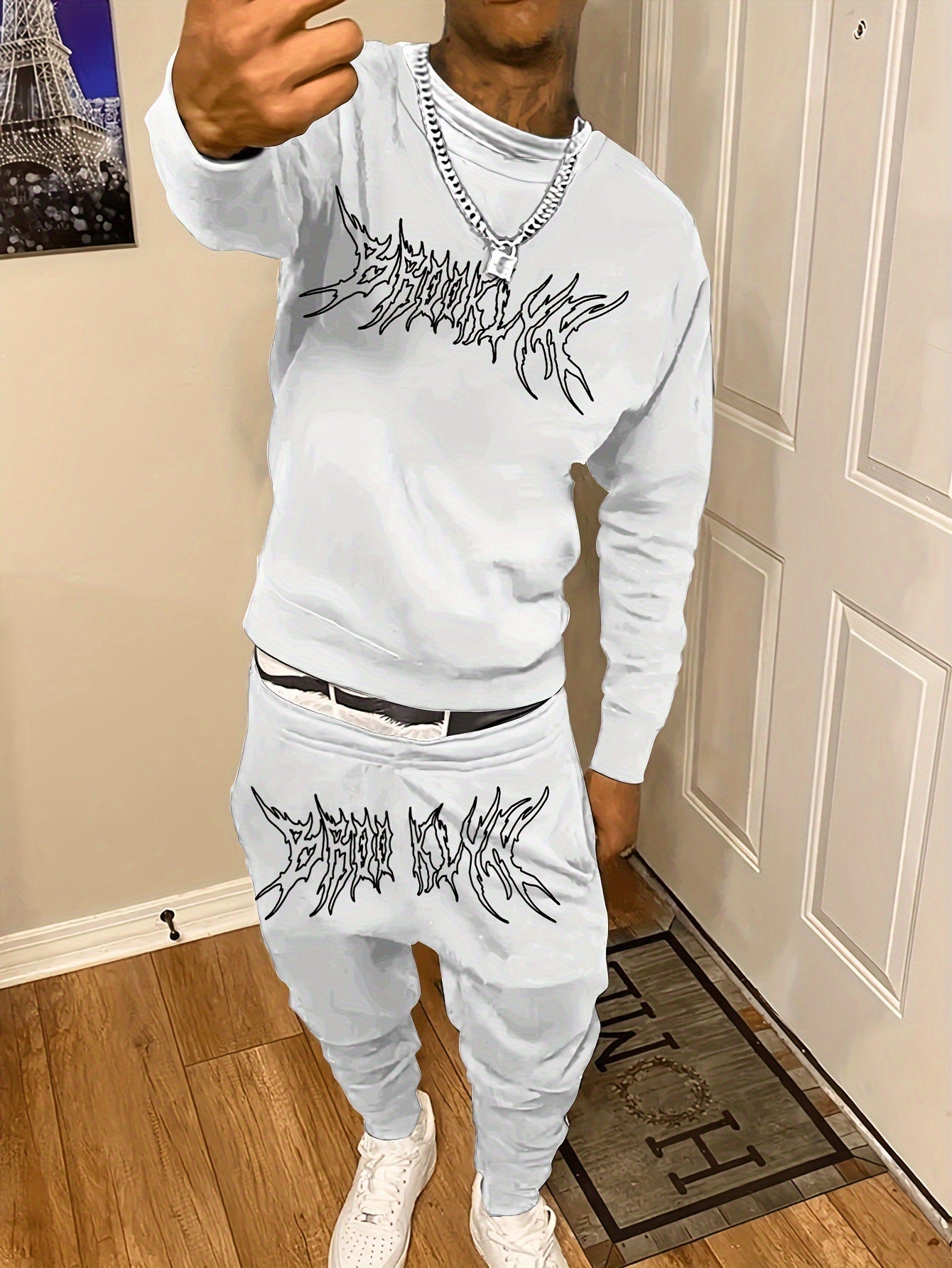 Men's Casual Fashion Round Neck Sweatshirt/Pants Suit