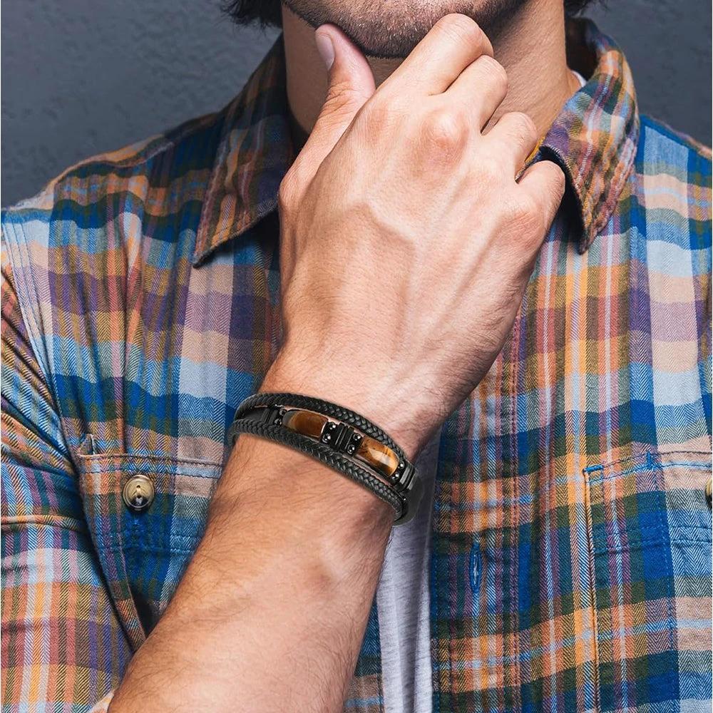 Natural Tiger Eye Stone Bracelet For Men by GJG Denim