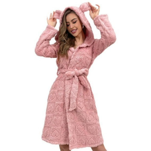 Bathrobe Night-robe Love Flannel Sweet Cute