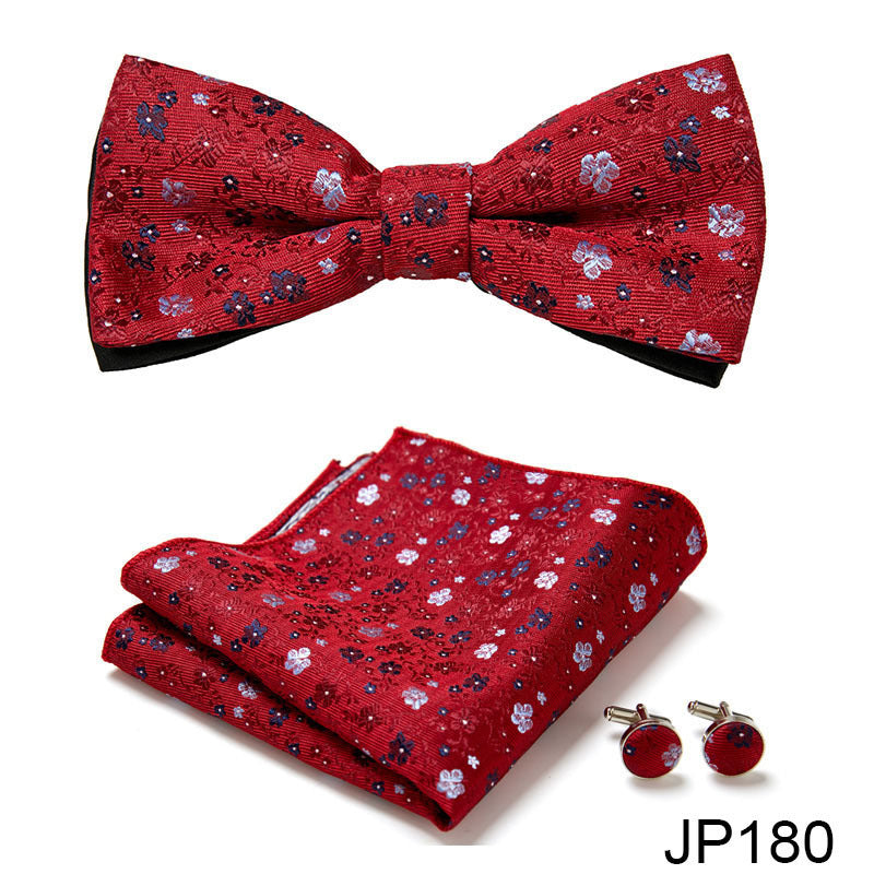 Men's Formal Bow Tie Handkerchief and Cuff links Set