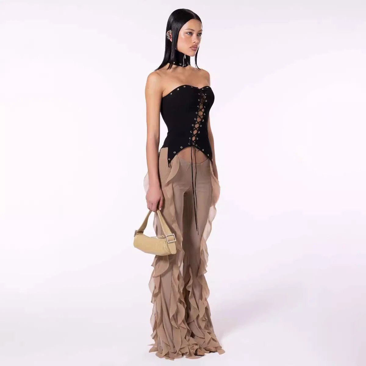 Ear Flying Pants Slim-fit Micro Flared Pants Women by GJG Denim