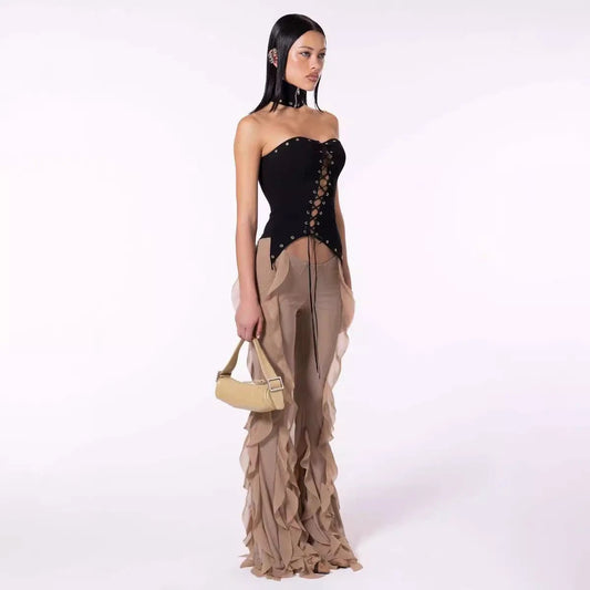 Ear Flying Pants Slim-fit Micro Flared Pants Women by GJG Denim