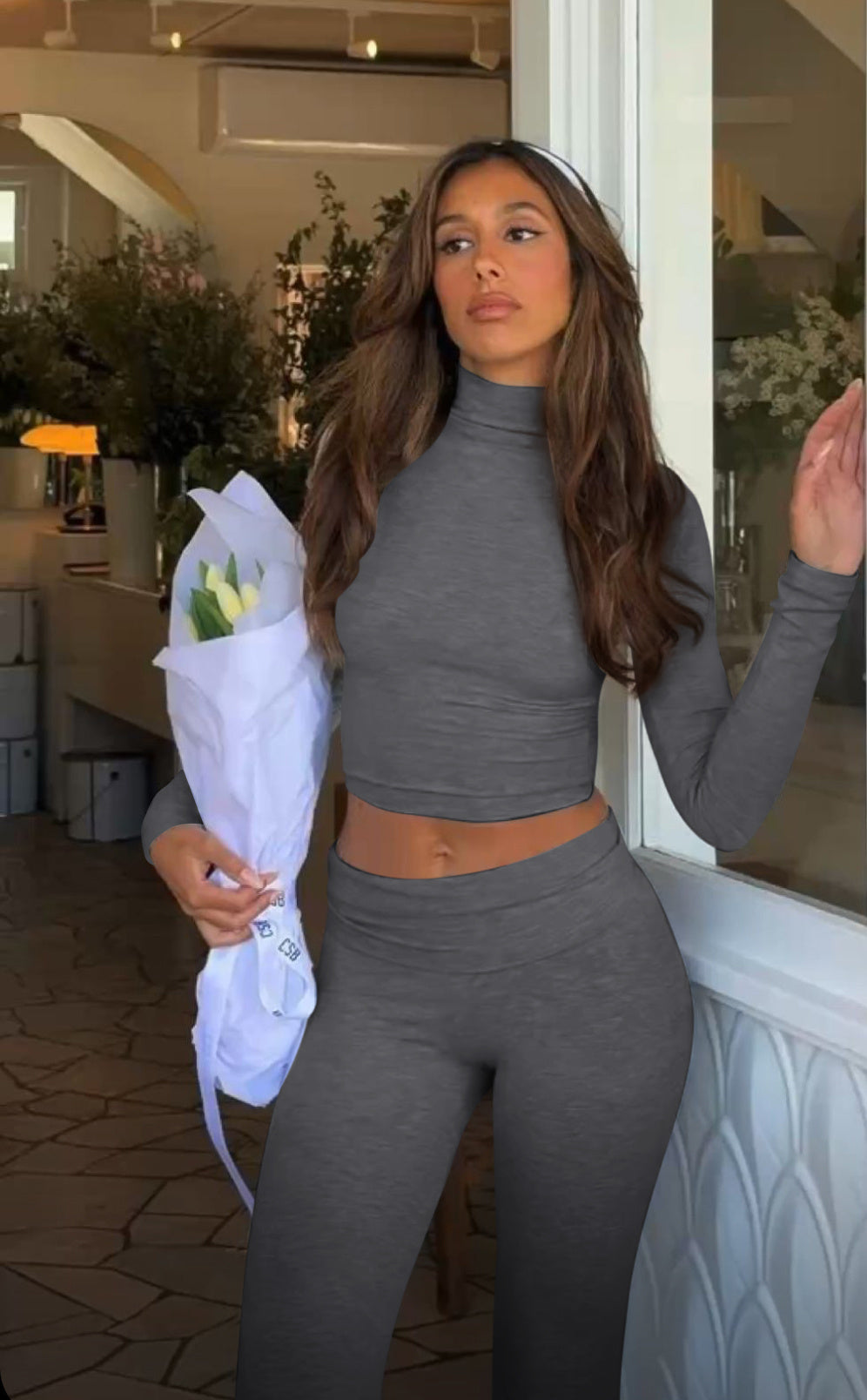 Long Sleeved High Waisted Foldable Flared Pants Set