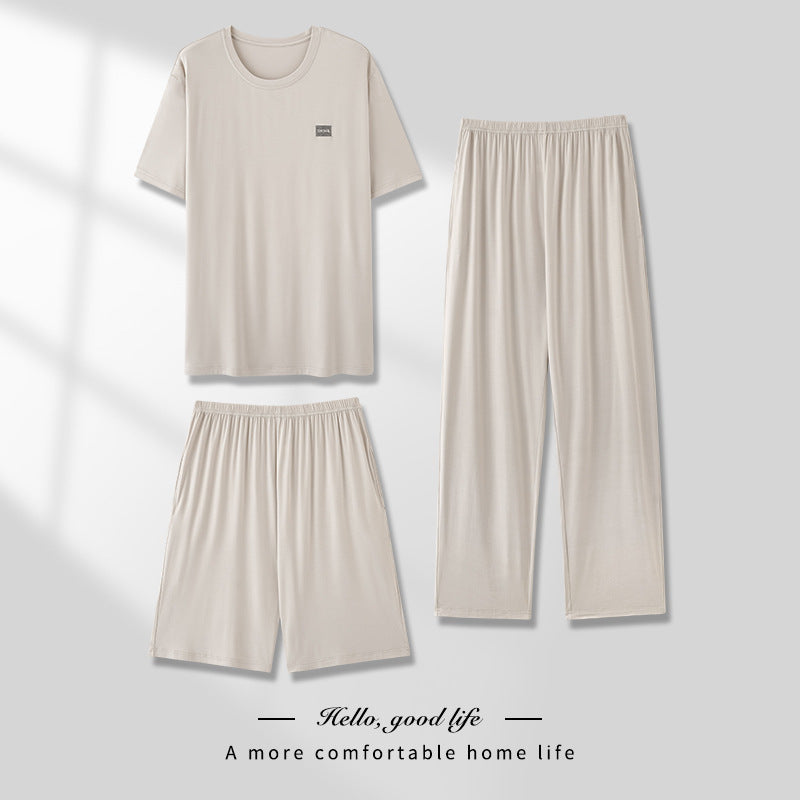 Men's Thin Short-sleeved Three-piece Pajamas set