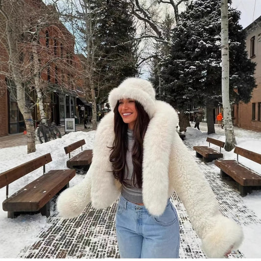 Environmentally Friendly Fox Fur Short Type Hooded Jacket Women