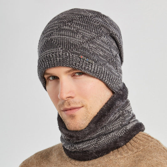 Men's Two-piece Woolen Hat With Head And Ear Protection and Neck Warmer