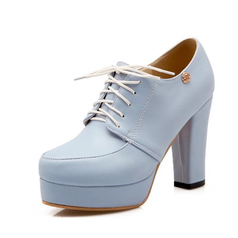 Womens Chunky-heeled Lace-up Pumps by GJG Denim