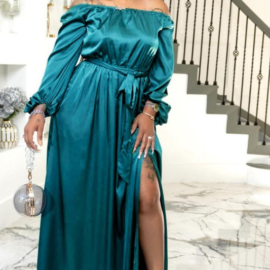 Off-shoulder Lace-up Lantern Sleeve Dress