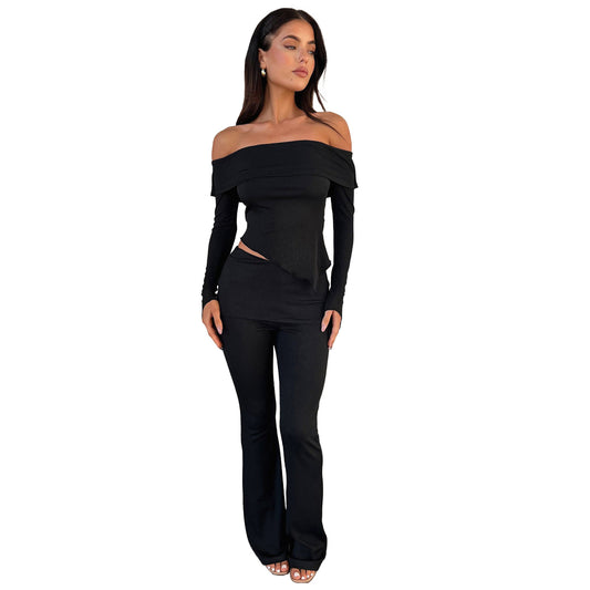 Women's Suit off the Shoulder Long Sleeve Flare leg Matching set