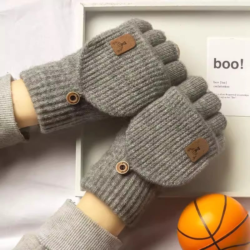 Men's Half Finger Knitted Wool Flip Gloves